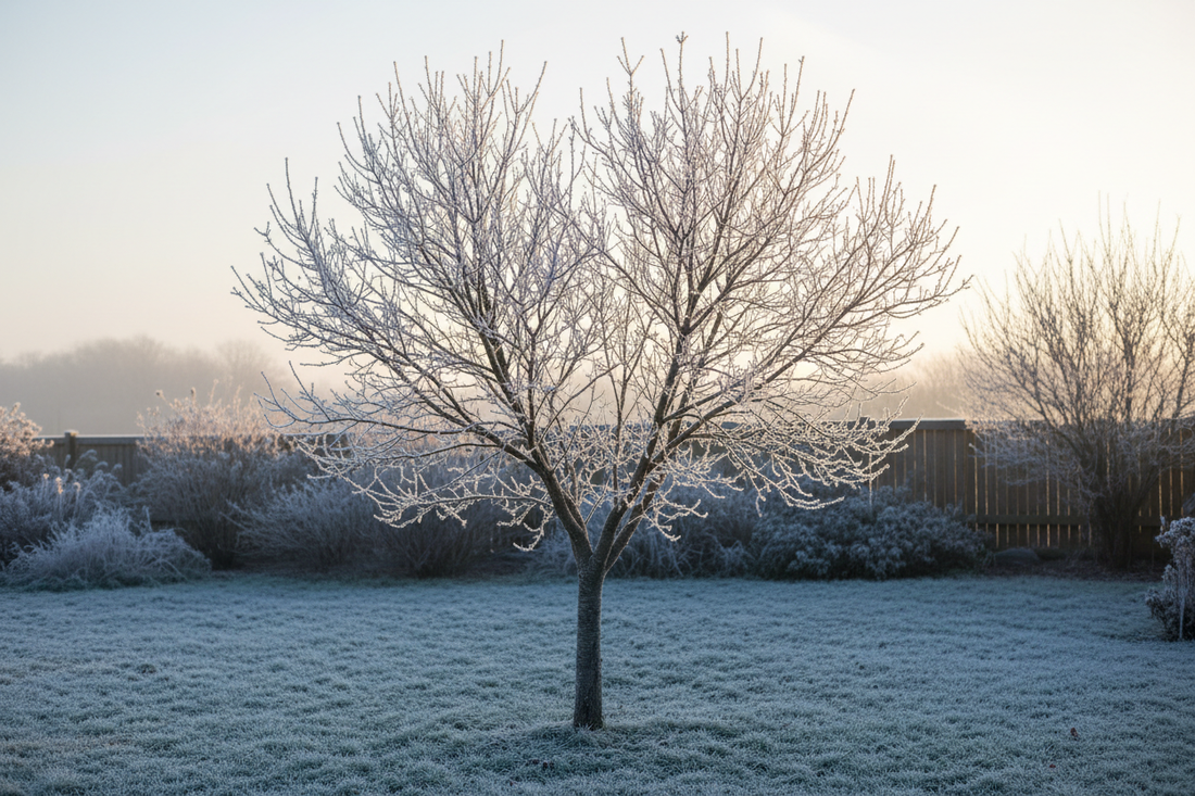 Winter frost on a young tree