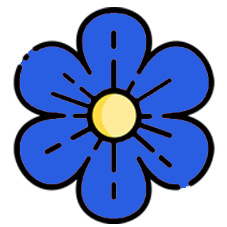Illustration of a blue flower with five petals and a yellow center on a white background.