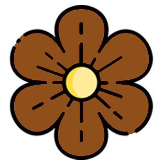Simple illustration of a brown flower with five petals and a yellow center on a white background.