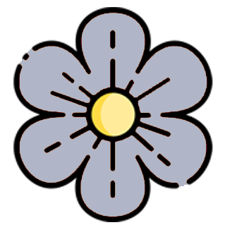 Illustration of a simple flower with five gray petals and a yellow center, outlined in black.