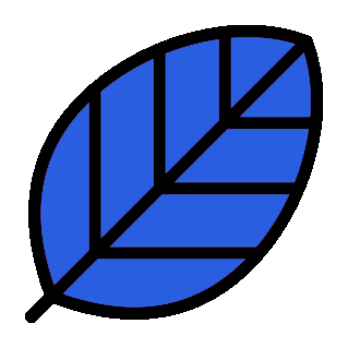 A blue leaf icon with black outlines and geometric segment divisions.