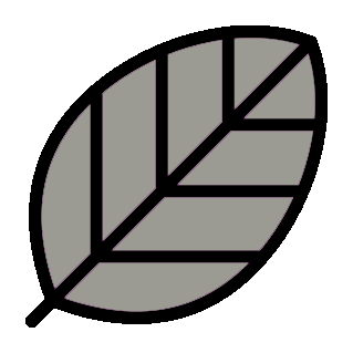 Illustration of a gray leaf with a geometric pattern, outlined in black.