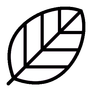 Black and white stylized leaf design with geometric lines.